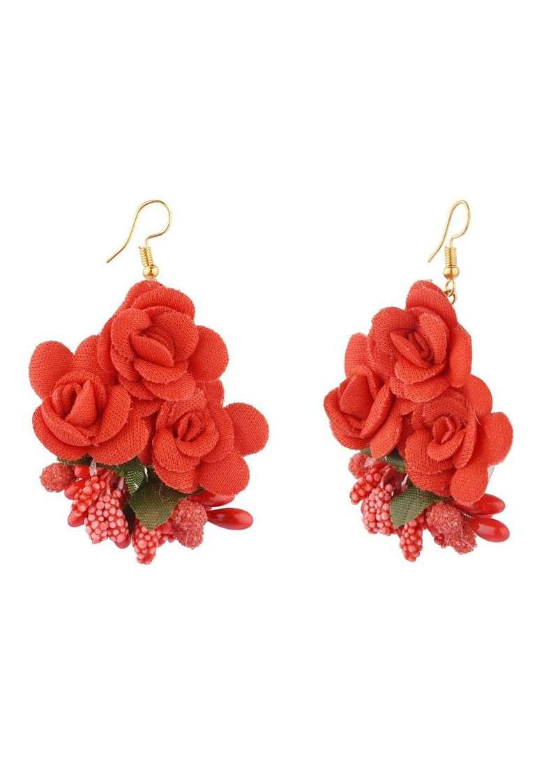 Red Beaded Floral Haldi Jewellery Set - Indya