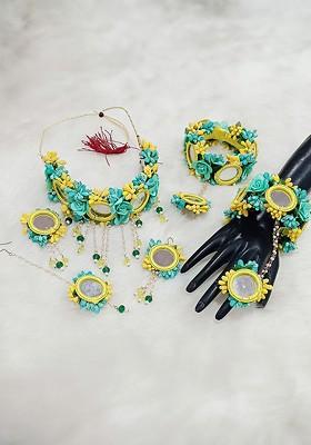 Gold Plated Beaded Bridal Floral Haldi Jewellery Set