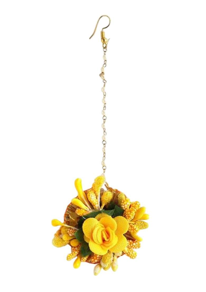 Pearls Beaded Flower Haldi Jewellery Set - Indya