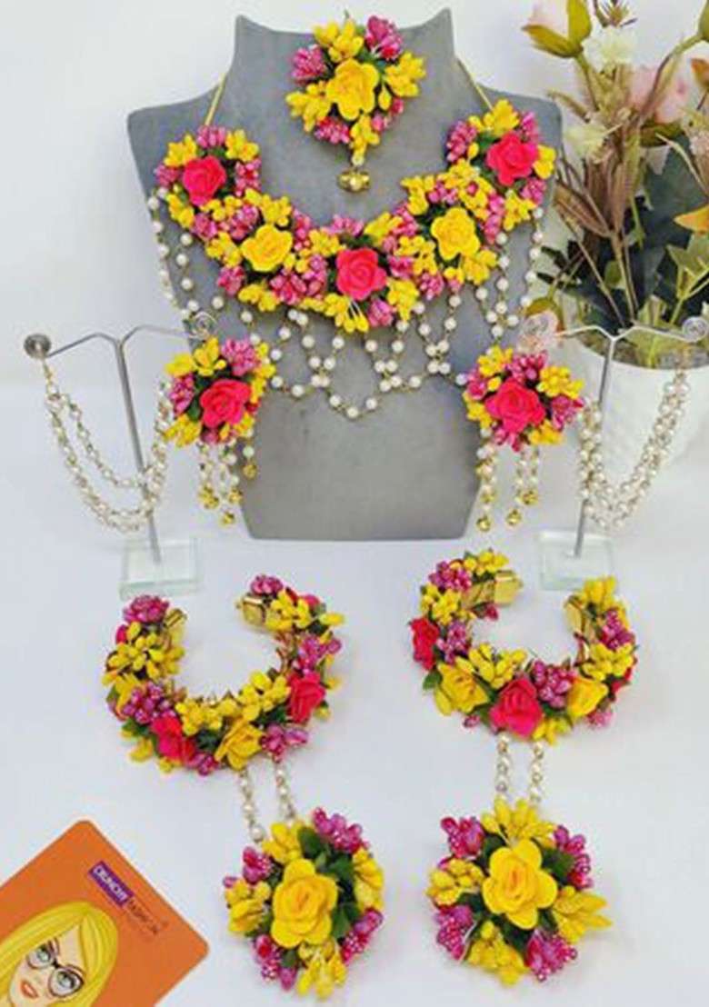 Flower Bridal Haldi Mehndi Baby Shower Jewellery Set - Indya