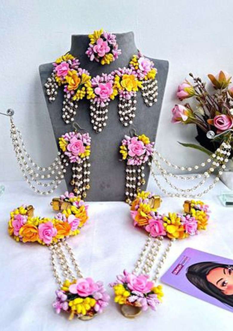 Flower Bridal Haldi Mehndi Baby Shower Jewellery Set - Indya