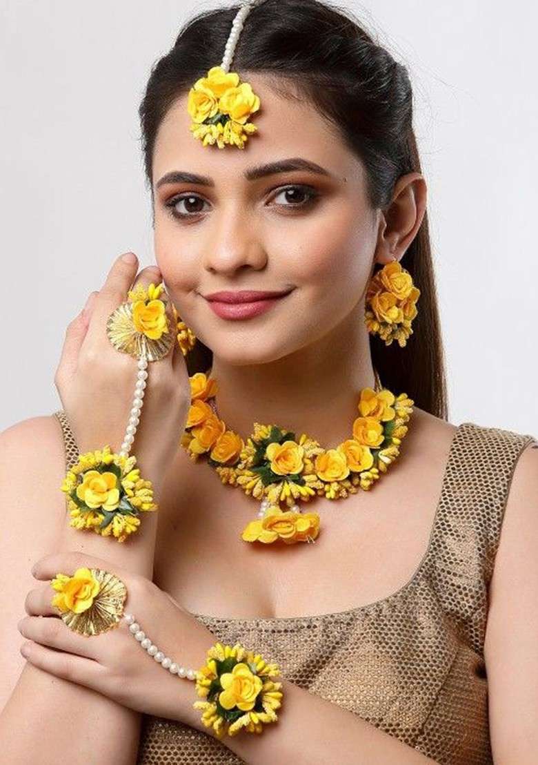 Flower Bridal Haldi Mehndi Baby Shower Jewellery Set - Indya
