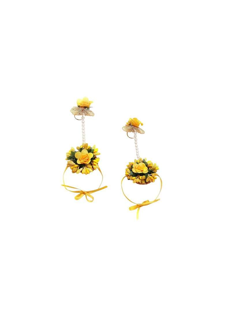 Pearls Beaded Flower Gota Patti Haldi And Mehendi Jewellery Set - Indya