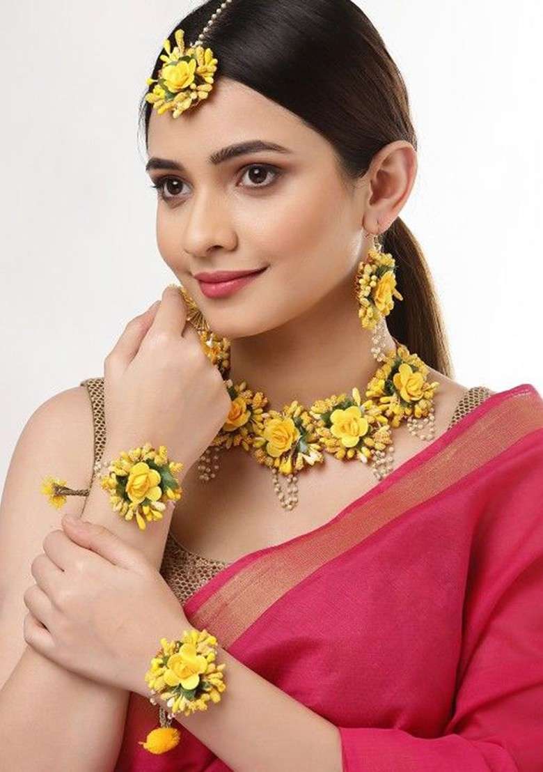 Flower Bridal Haldi Mehndi Baby Shower Jewellery Set - Indya