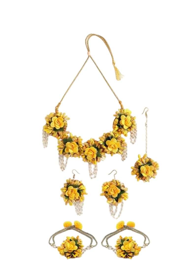 Flower Bridal Haldi Mehndi Baby Shower Jewellery Set - Indya