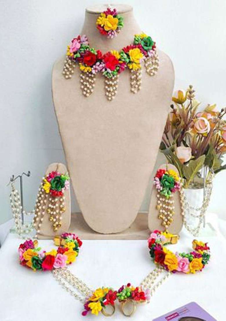Flower Bridal Haldi Mehndi And Baby Shower Jewellery Set - Indya