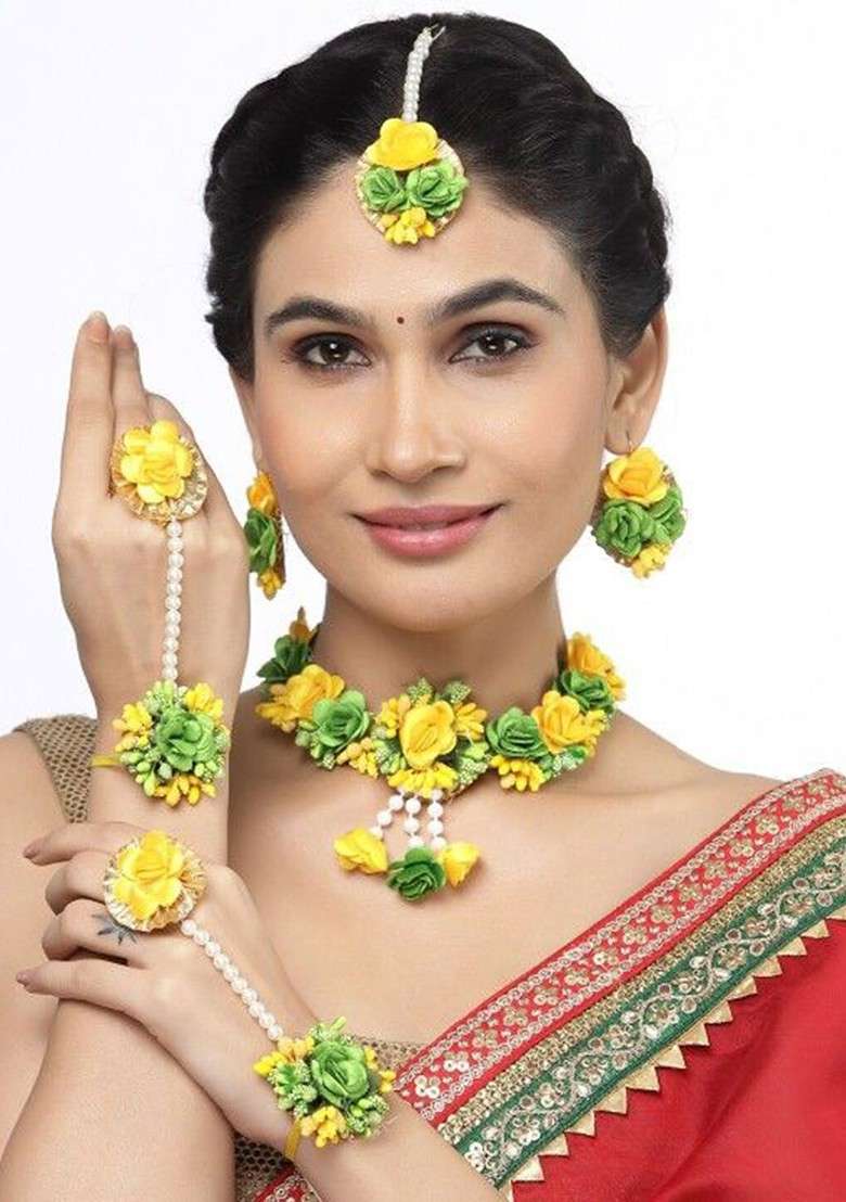Flower Bridal Haldi Mehndi Baby Shower Jewellery Set - Indya
