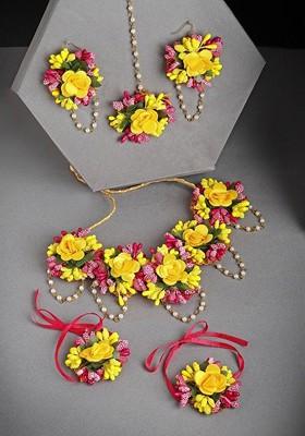 Pearls Beaded Flower Gota Patti Haldi Jewellery Set
