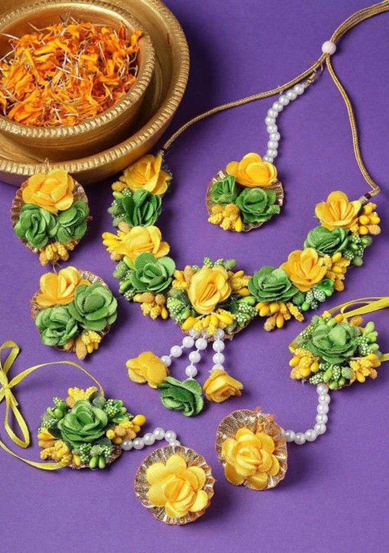 Flower Bridal Haldi Mehndi And Baby Shower Jewellery Set - Indya