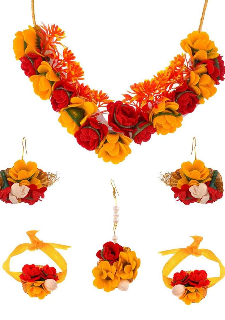 Floral Haldi And Mehndi Jewellery Set - Indya