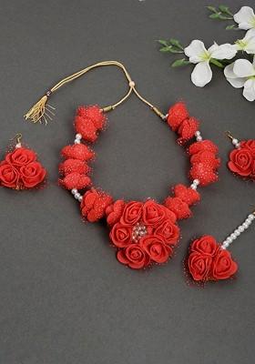 Floral Pearl Beaded Haldi And Mehendi Jewellery Set