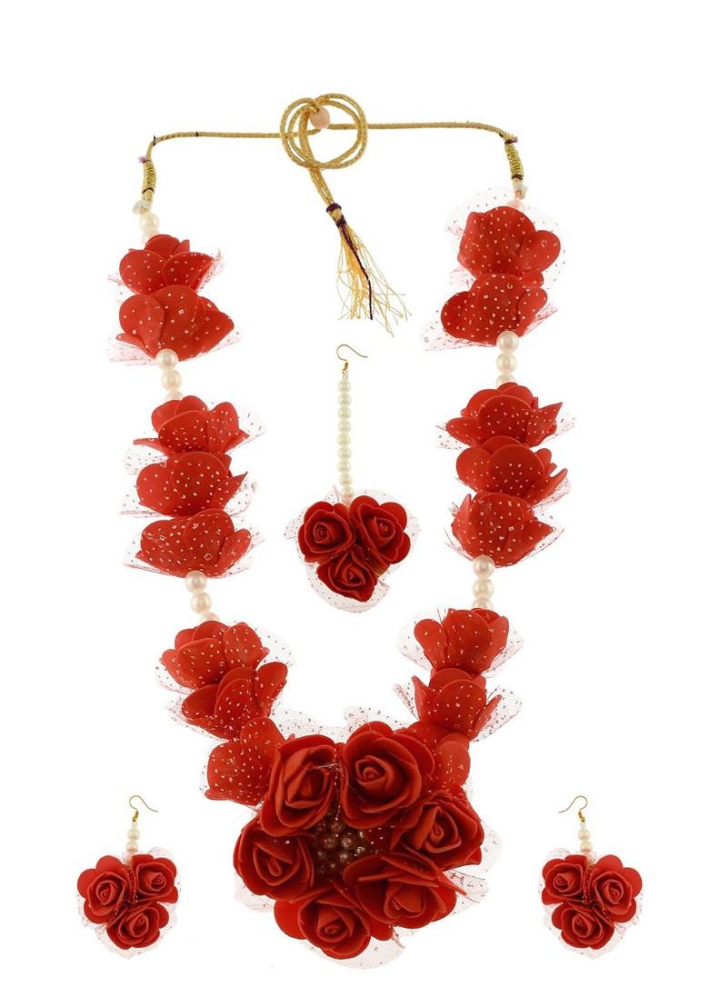 Floral Pearl Beaded Haldi And Mehendi Jewellery Set