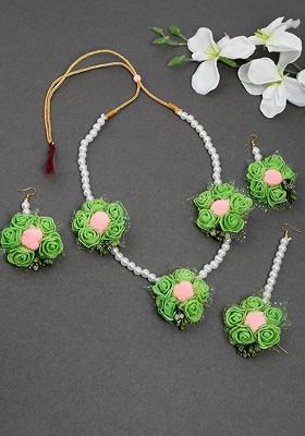 Floral Pearl Beaded Haldi And Mehndi Jewellery Set