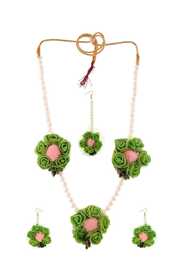 Floral Pearl Beaded Haldi And Mehndi Jewellery Set