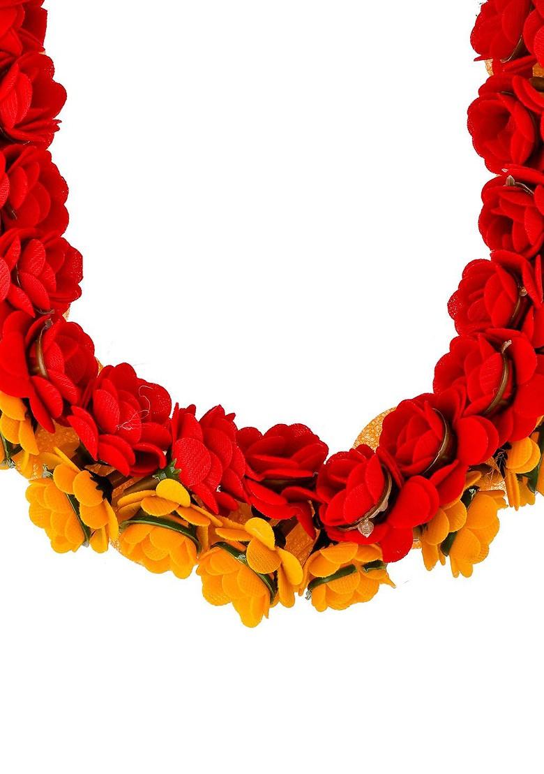 Rhodium Plated And Gold Toned Beaded Mehndi Haldi Flower Jewellery Set