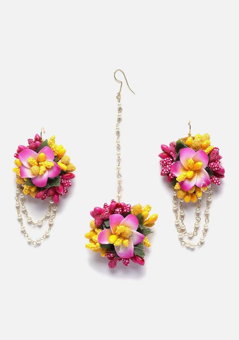 Floral Beaded Haldi And Mehendi Jewellery Set - Indya