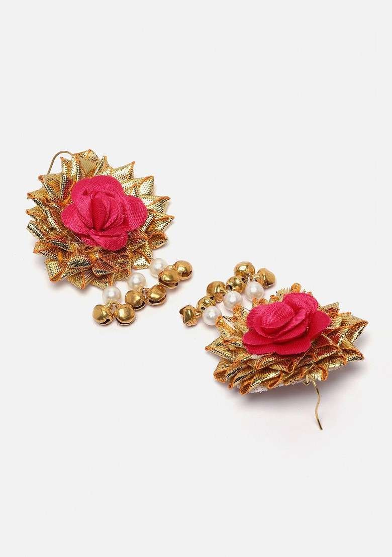 Gold Plated Floral Beaded Haldi And Mehendi Jewellery Set - Indya