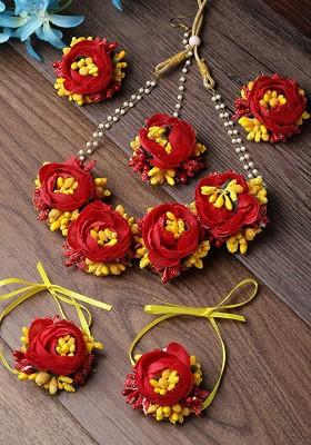 Floral Beaded Haldi And Mehendi Jewellery Set