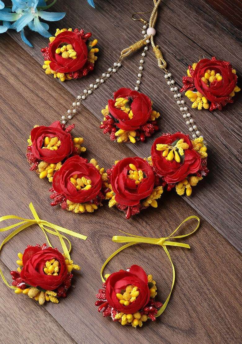 Floral Beaded Haldi And Mehendi Jewellery Set - Indya