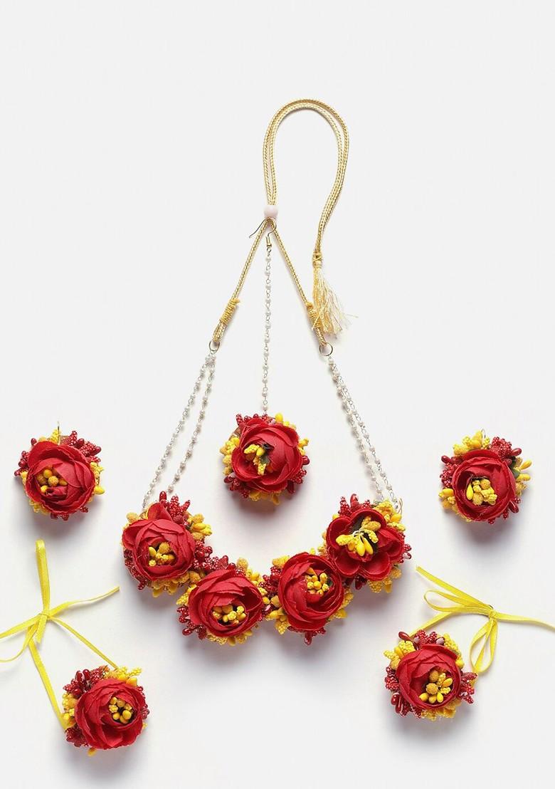 Floral Beaded Haldi And Mehendi Jewellery Set