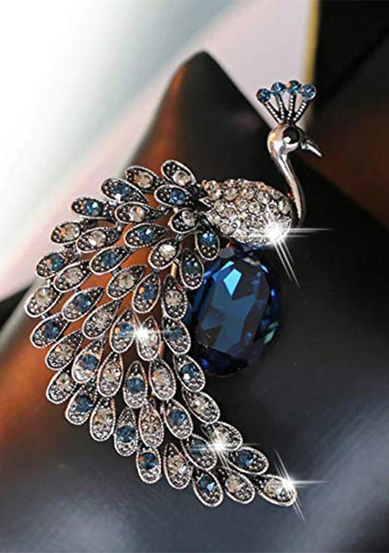 Rhinestones Studded Peacock Charm Brooch