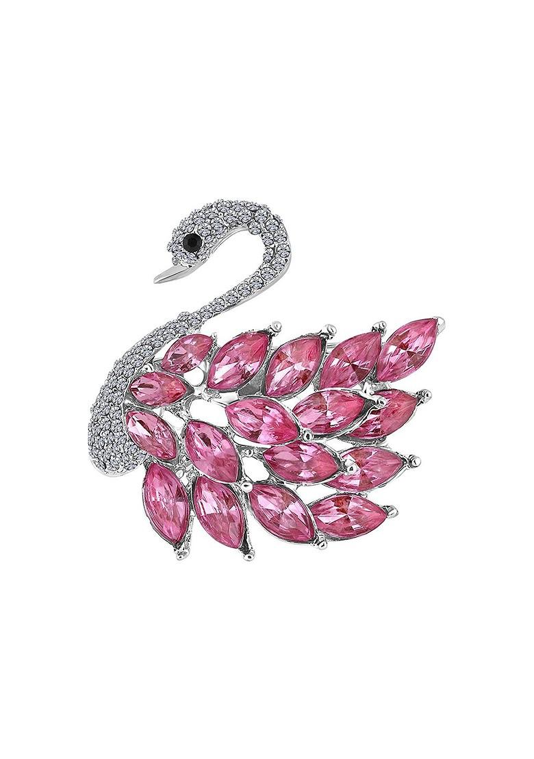 Men Stones Studded Beaded Swan Shaped Brooch