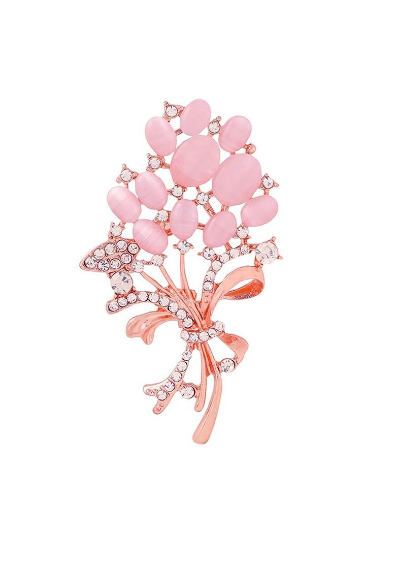 Opal Stone Rose Gold Plated Floral Designed Crystal Studded Brooch