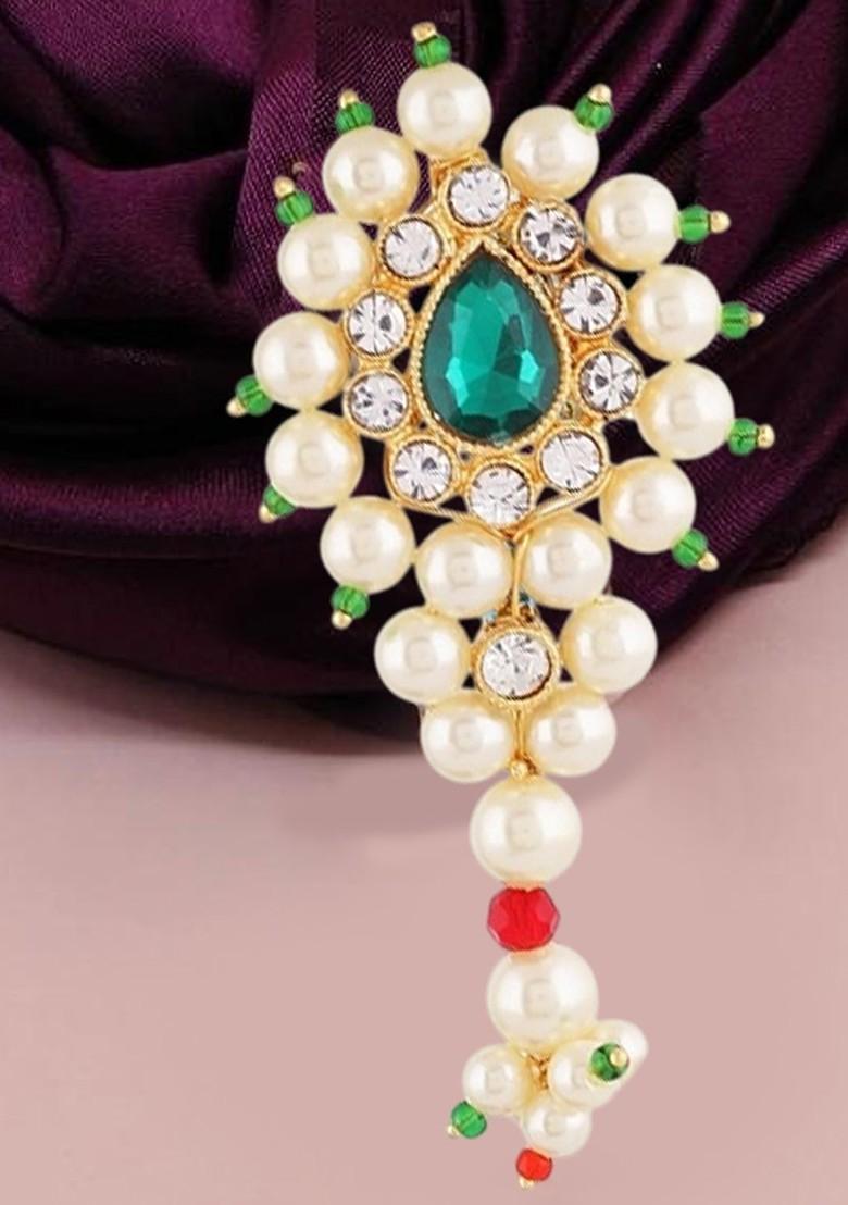 Maharashtrian Golden Safety Saree Pleats Pin Pearl Brooch