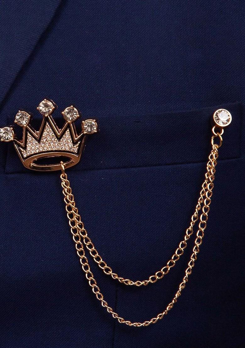 Gold Plated Artificial Stone Studded Crown Brooch