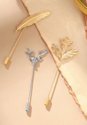 Men Set Of 3 Gold Toned Silver Toned Embellished Lapel Pins