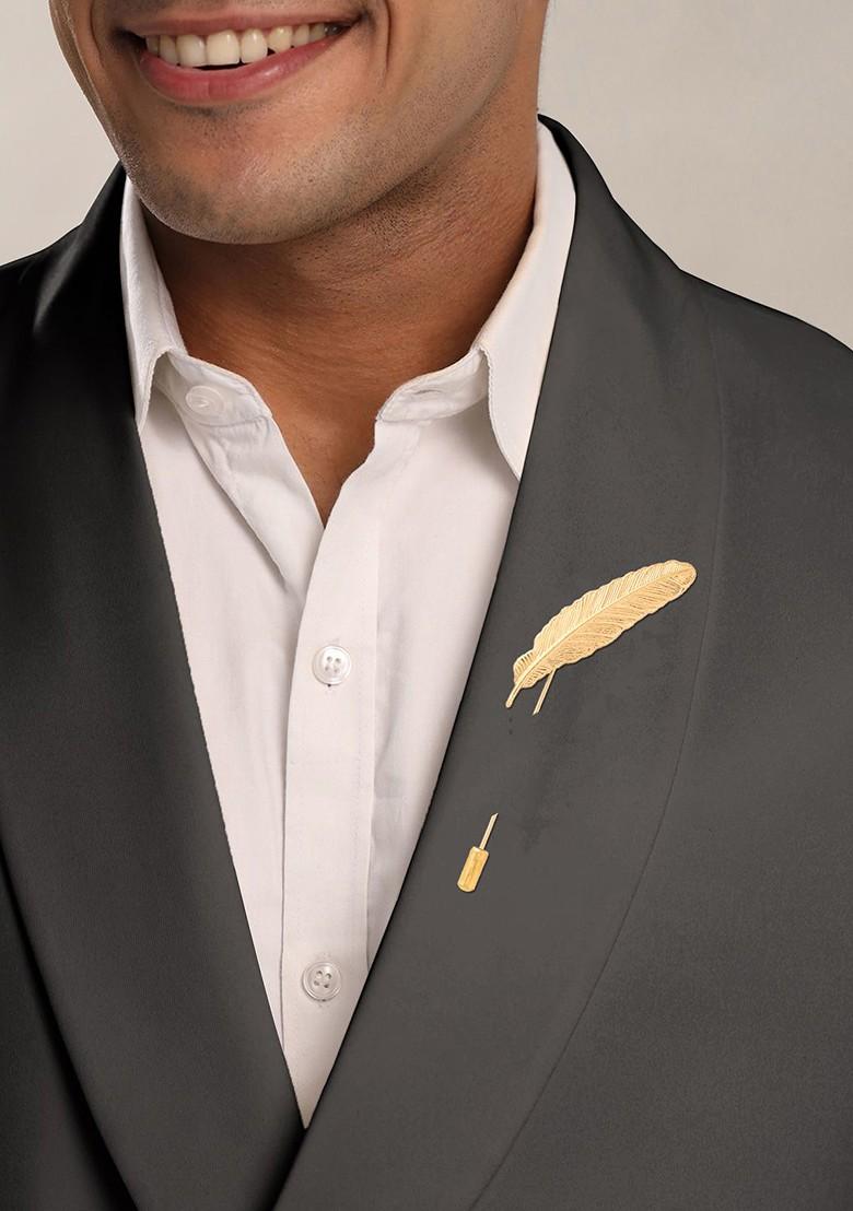 Men Set Of 3 Gold Toned Silver Toned Embellished Lapel Pins