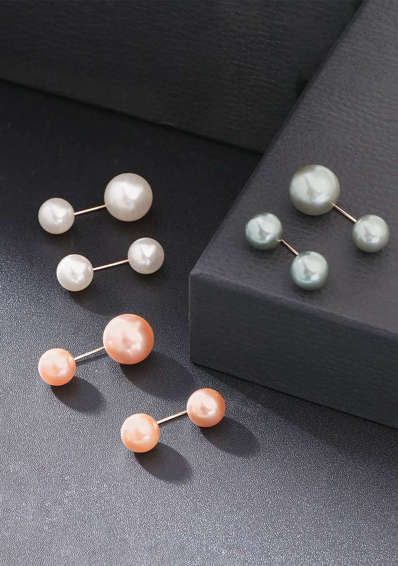 Women Set Of 6 Pink White Pearl Sweater Shawl Brooch Pin - Indya