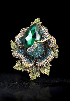 Crystal Studded Floral Design Brooch