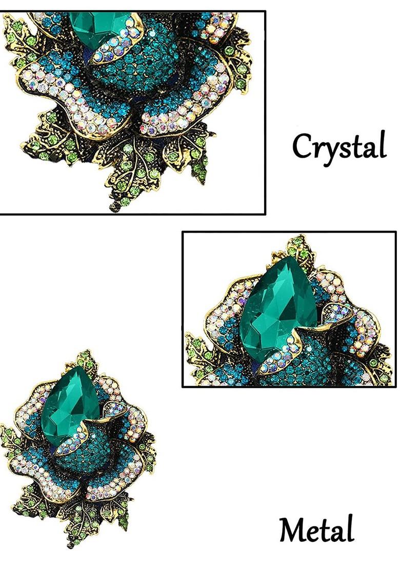 Crystal Studded Floral Design Brooch