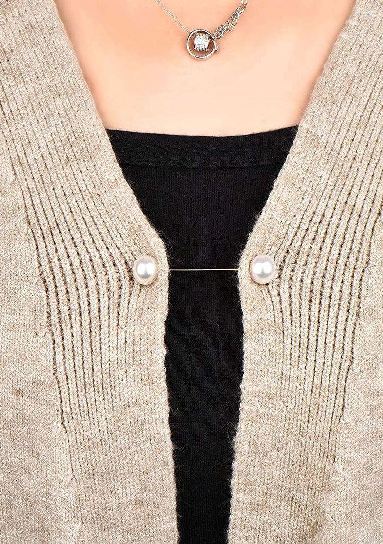 Set Of 6 Gold Toned Pearl Studded Statement Brooch