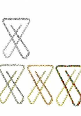 4 Pcs Gold Plated Rhinestone Clip On Safety Saree Pleats Pin Brooch