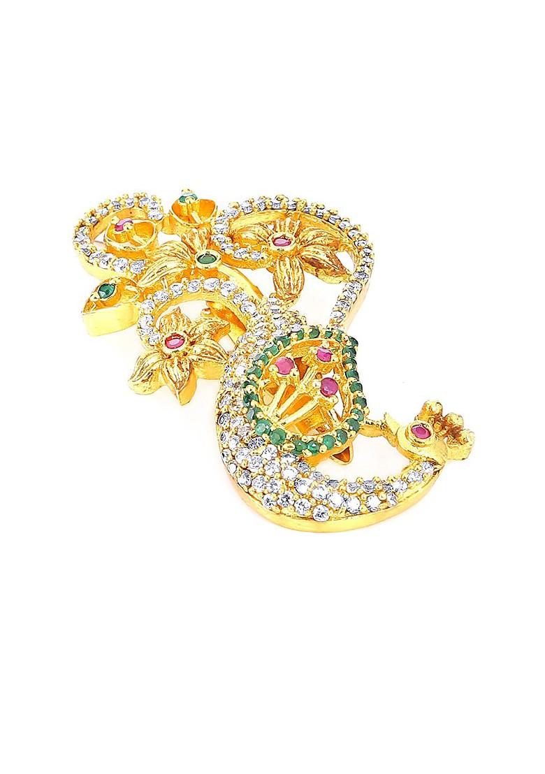 Gold Plated White Pink Stone Studded Peacock Design Brooch