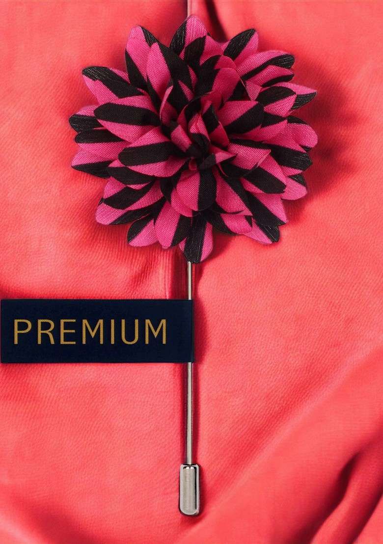 Unisex Pink Black Striped Petals Lapel Pin - Indya