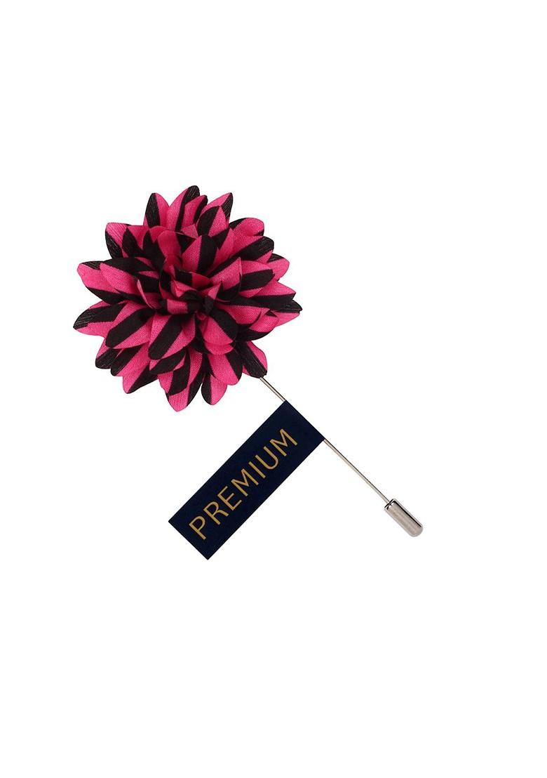 Unisex Pink Black Striped Petals Lapel Pin
