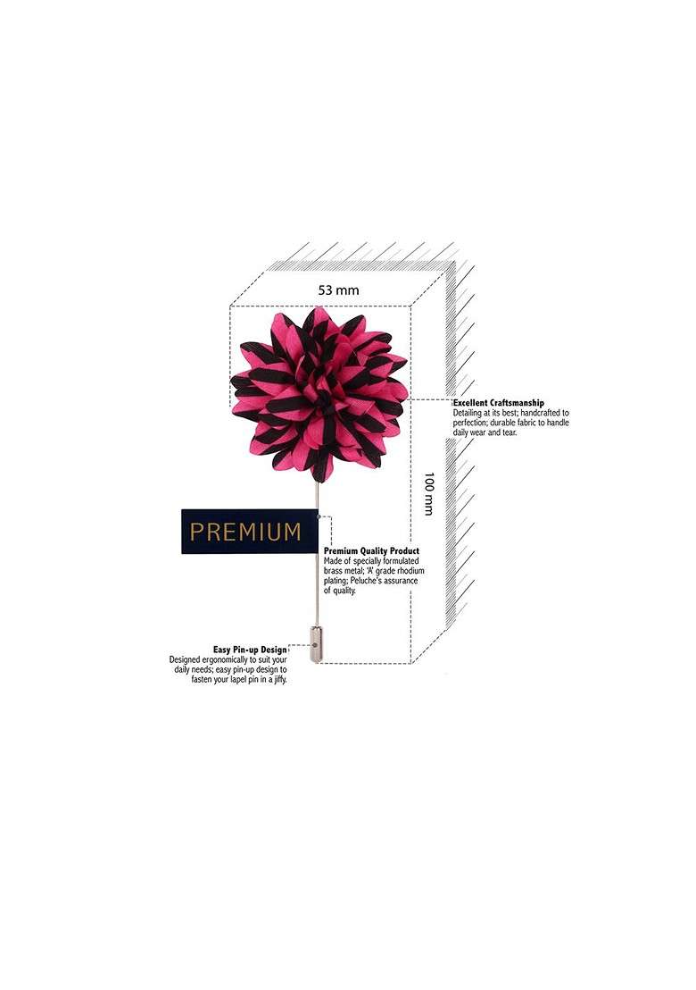 Unisex Pink Black Striped Petals Lapel Pin - Indya