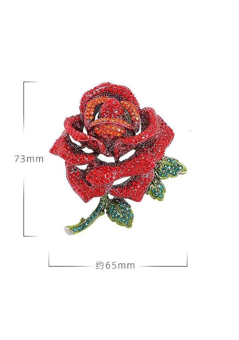 Rose Shaped Crystal Studded Brooch - Indya