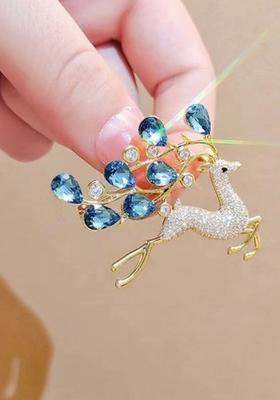 Women Crystal Rhinestone Studded Deer Pin Brooch
