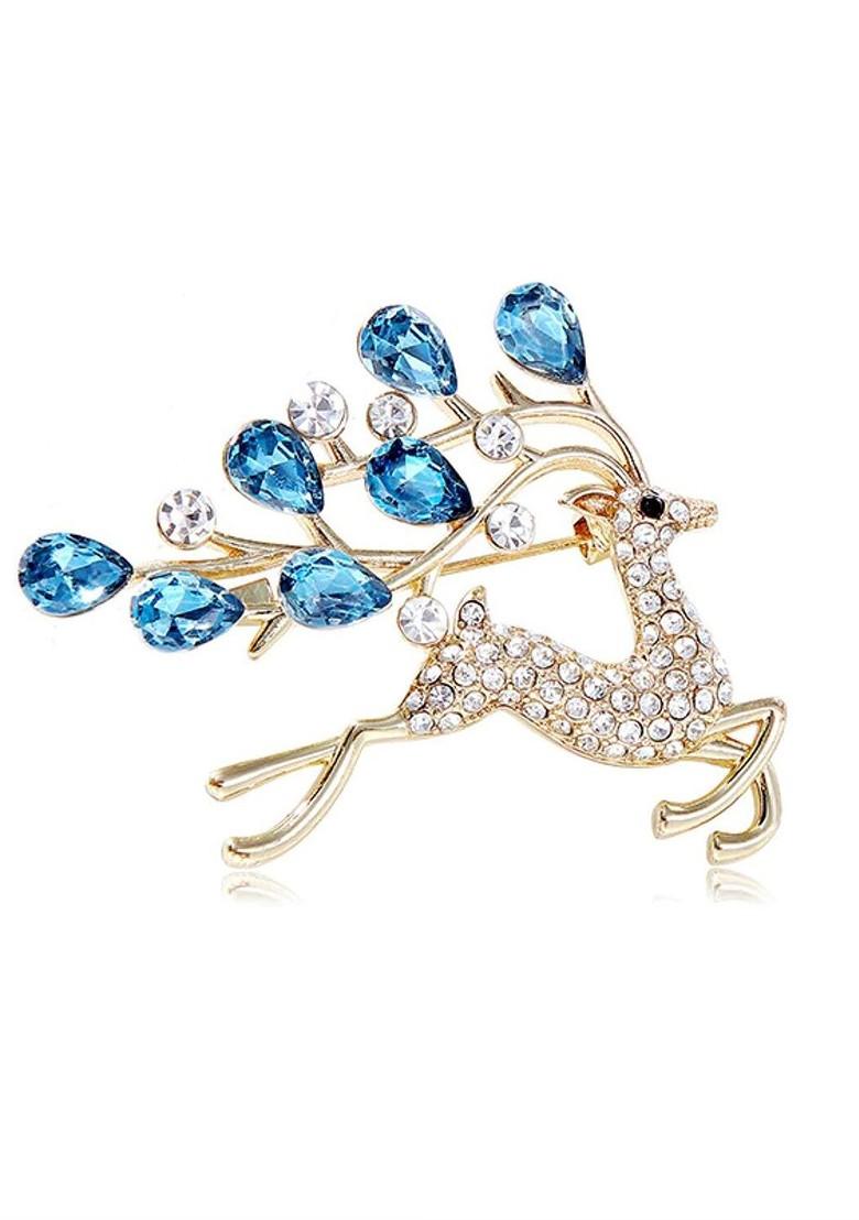 Women Crystal Rhinestone Studded Deer Pin Brooch