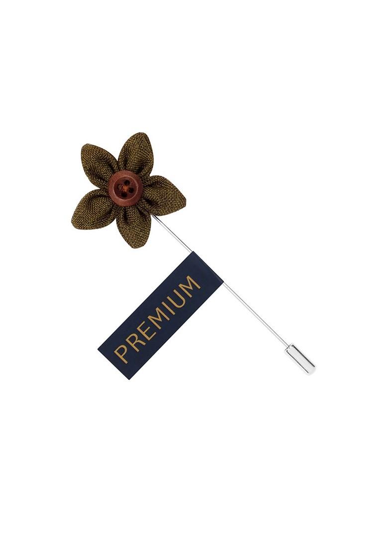 Unisex Green Brown Button Flower Lapel Pin