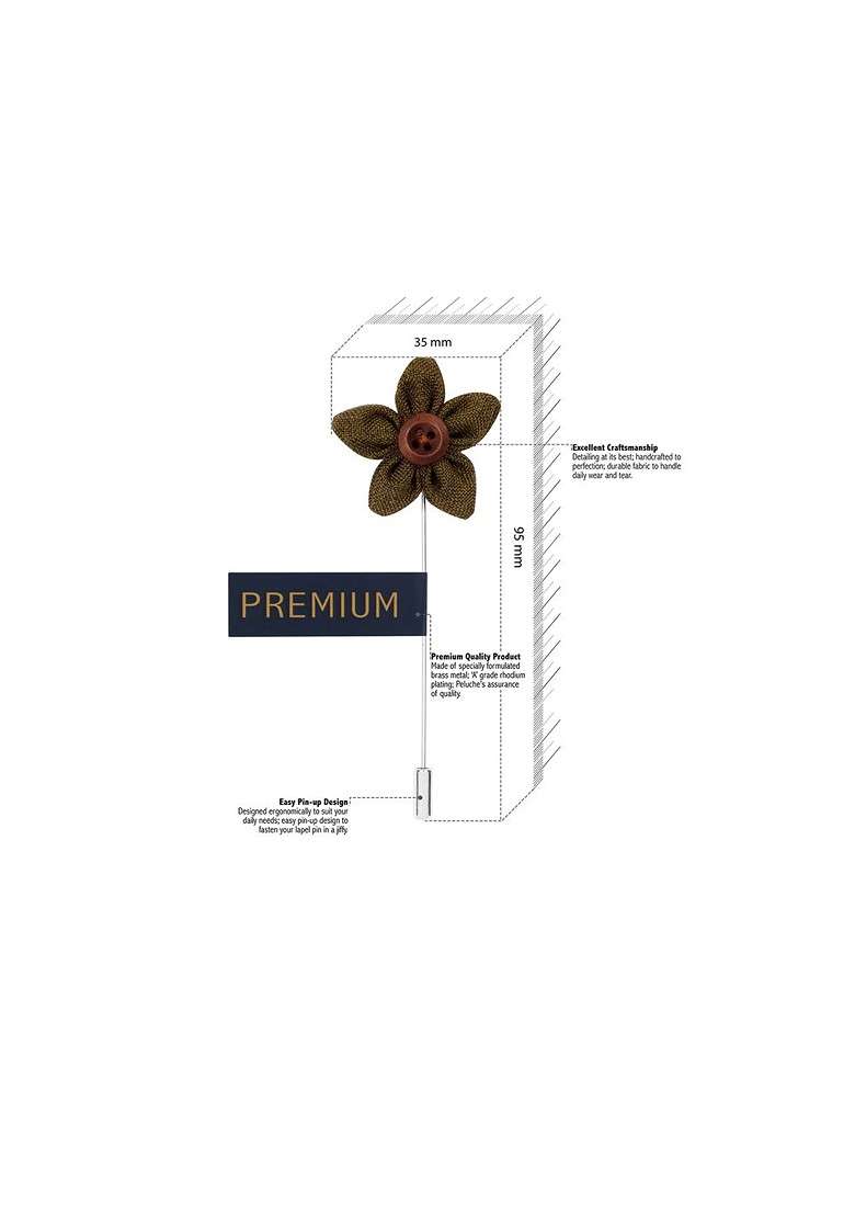 Unisex Green Brown Button Flower Lapel Pin - Indya