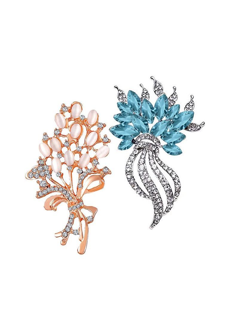 Set Of 2 Stone Studded Brooch