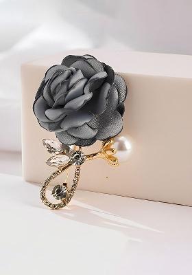 Stone Studded Pearls Beaded Retro Rose Flower Brooch