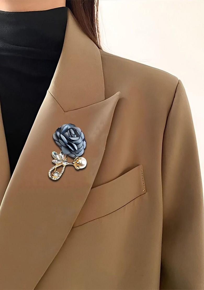 Stone Studded Pearls Beaded Retro Rose Flower Brooch