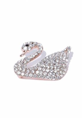 Women Gold Plated Stone Studded Swan Shaped Brooch