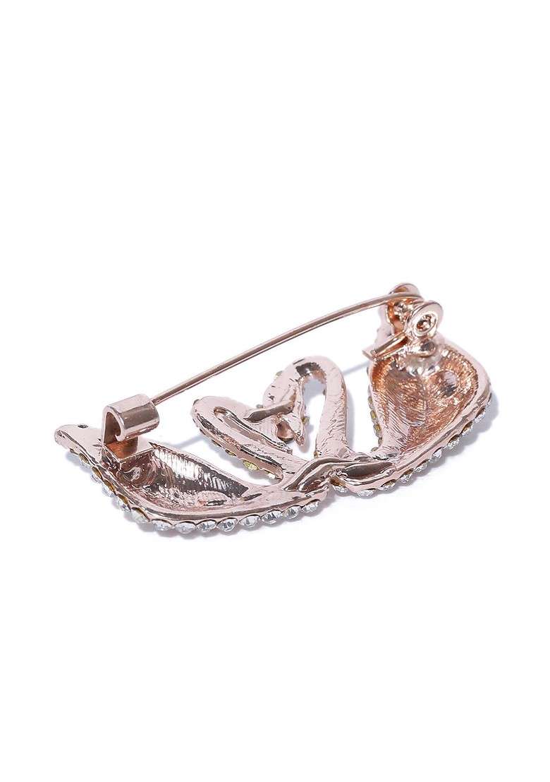 Women Gold Plated Stone Studded Swan Shaped Brooch - Indya